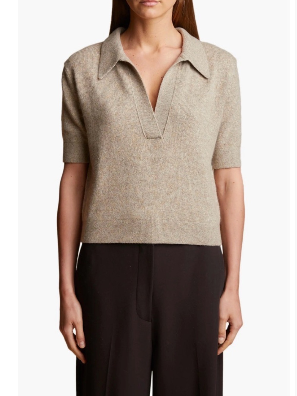 KHAITE Shrunken Jo Cashmere Polo Sweater Sepia XS NWT $780 - Picture 3 of 9
